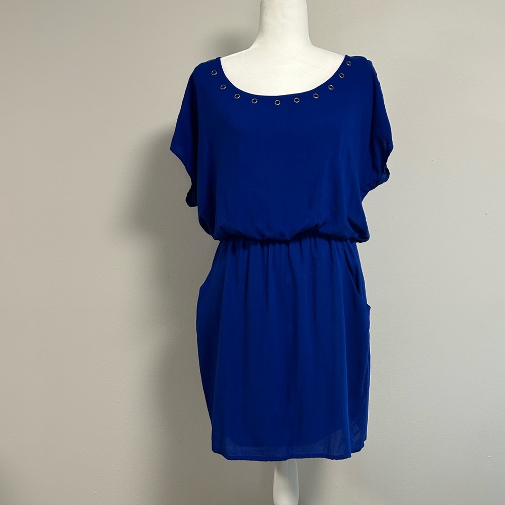 City Studio Blue Short Sleeve Dress | Juniors Size L |Strappy Back